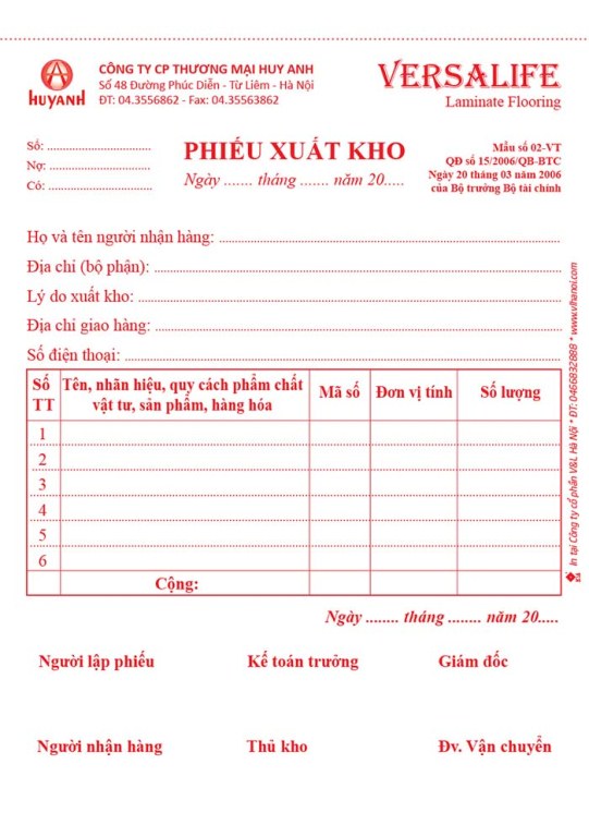 In phiếu xuất – nhập kho tốt nhất tại Bình Dương